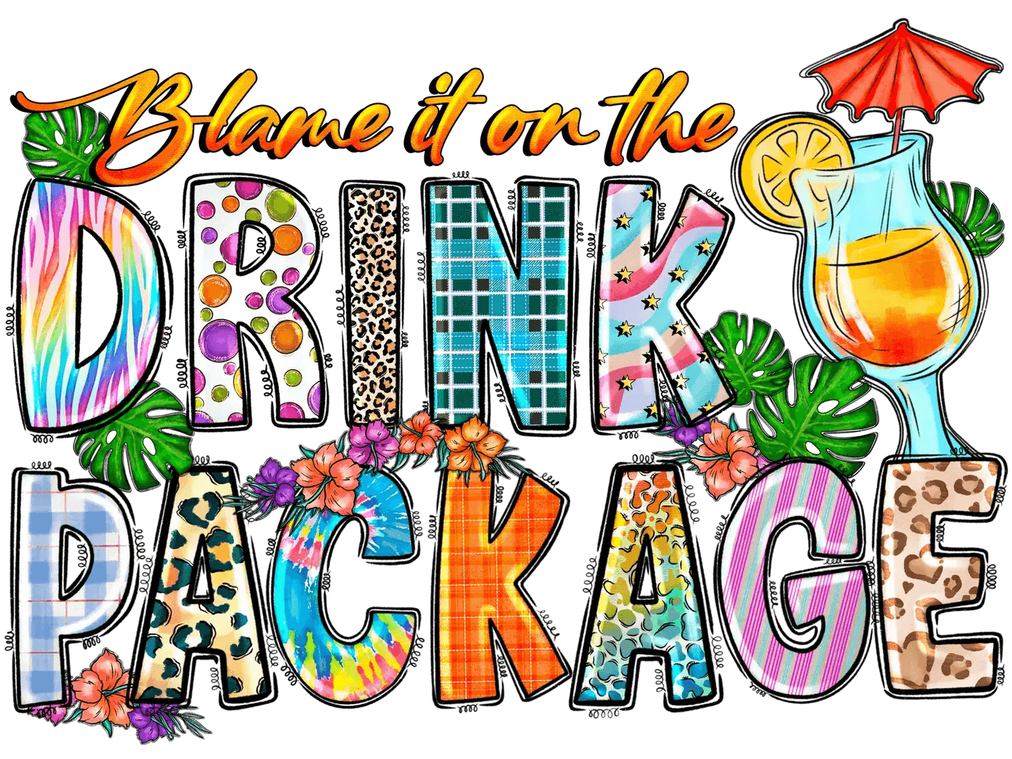 Tropical Drink Package - DTF Ready to Press - Heat Press Transfer