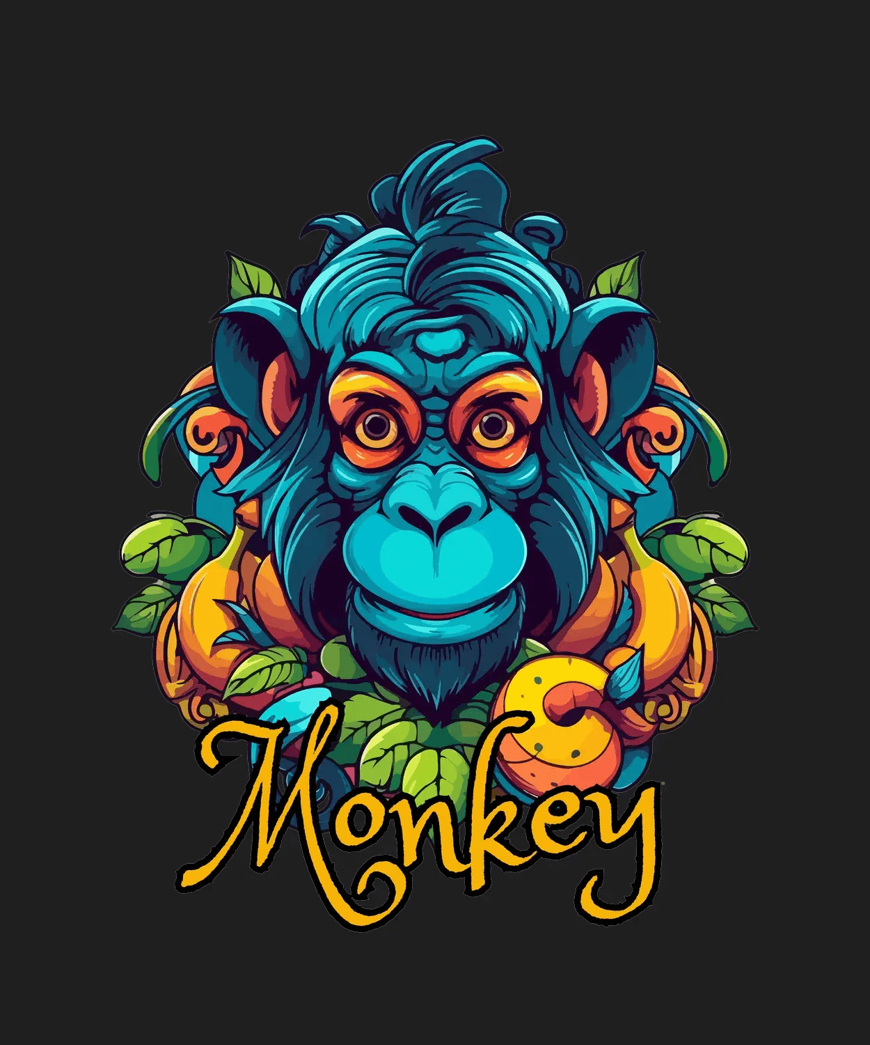 Tropical Monkey - DTF Ready to Press (black_bg)