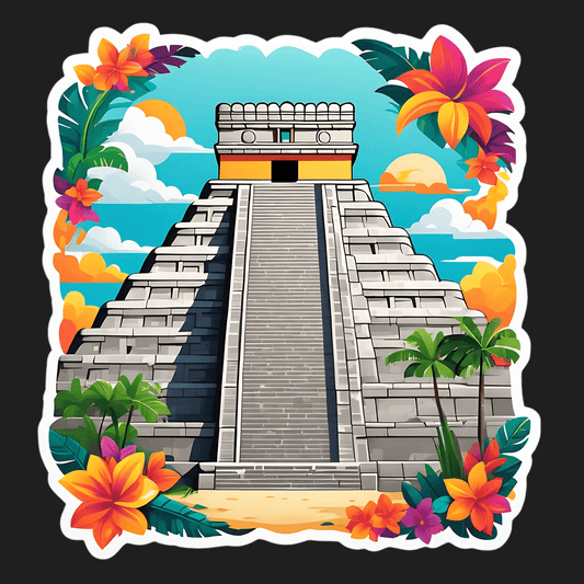 Tropical Mayan Temple - UV DTF Sticker - Heat Press Transfer