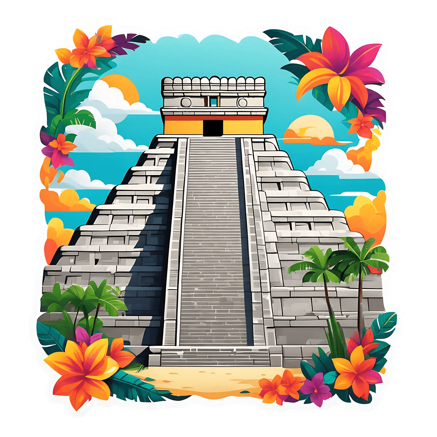 Tropical Mayan Temple - UV DTF Sticker - Heat Press Transfer