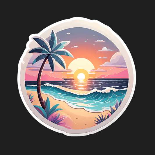 Tropical Sunset - Beach Wave Sticker - Heat Press Transfer