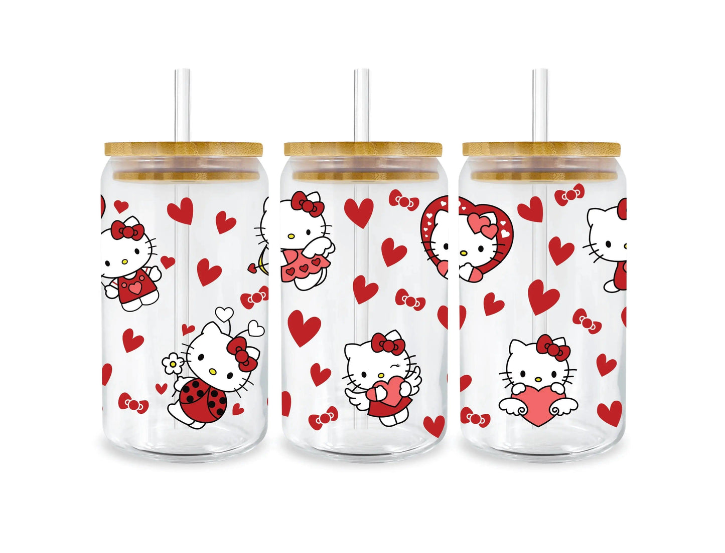 UV DTF 16 Oz Libbey Glass Cup Wrap - Hello Kitty Valentine's Day Delight - Heat Press Transfer