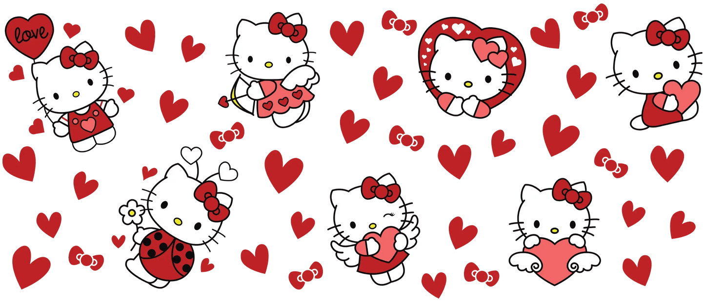 UV DTF 16 Oz Libbey Glass Cup Wrap - Hello Kitty Valentine's Day Delight - Heat Press Transfer