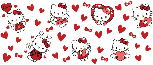 UV DTF 16 Oz Libbey Glass Cup Wrap - Hello Kitty Valentine's Day Delight - Heat Press Transfer