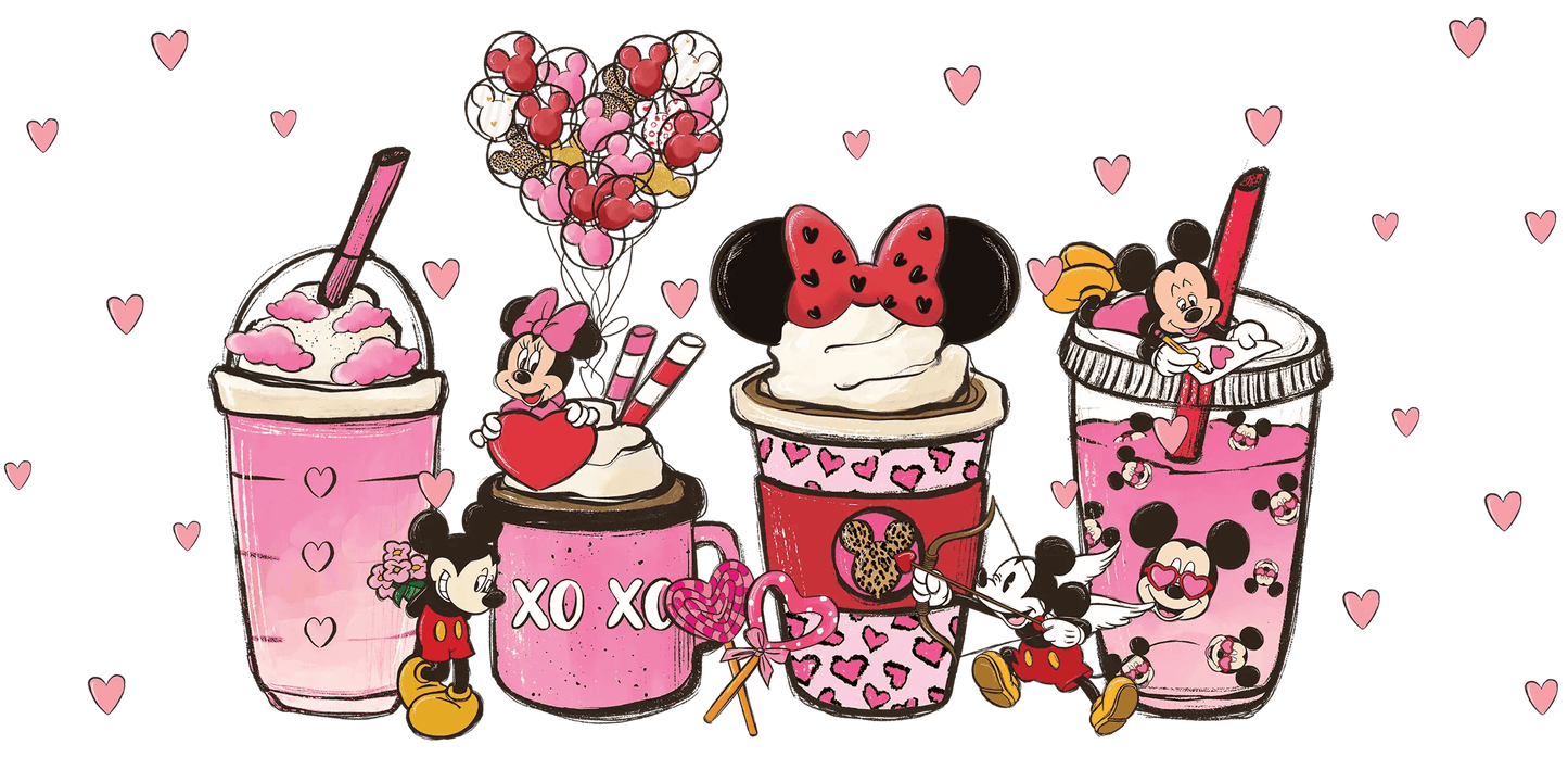 UV DTF 16 Oz Libbey Glass Cup Wrap - Valentine's Day Disney Coffee Magic - Heat Press Transfer