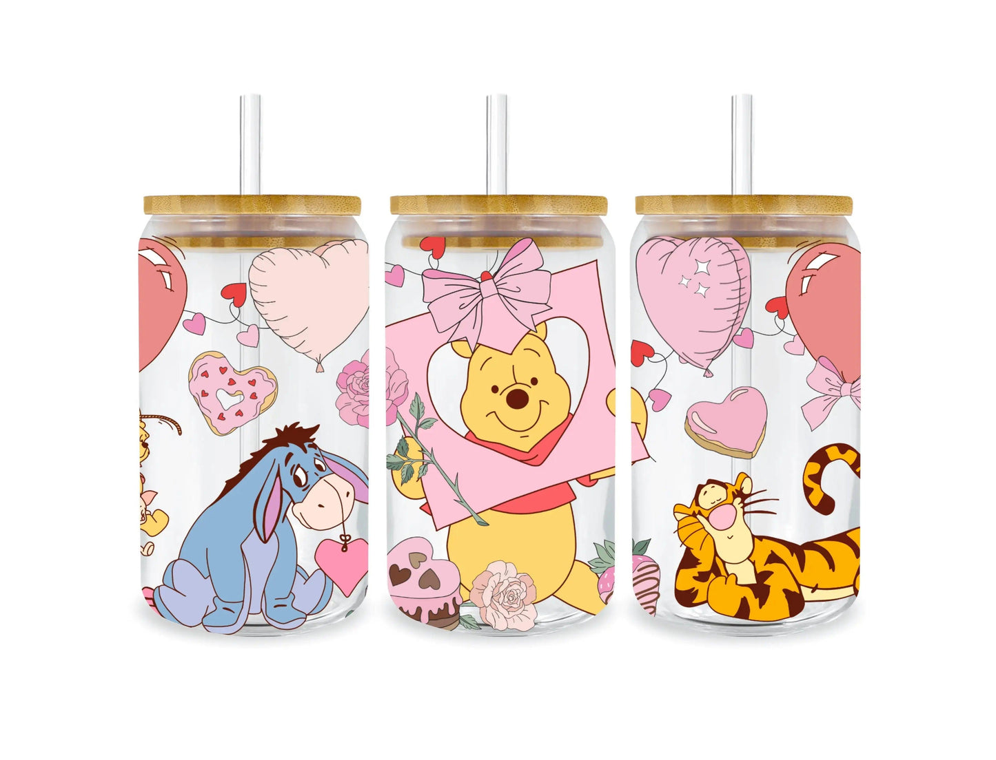 UV DTF 16 Oz Libbey Glass Wrap - Disney's Winnie The Pooh & Friends Valentine's Edition - Heat Press Transfer