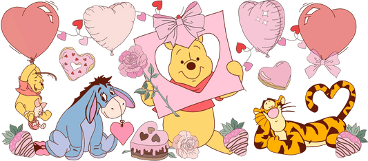 UV DTF 16 Oz Libbey Glass Wrap - Disney's Winnie The Pooh & Friends Valentine's Edition - Heat Press Transfer
