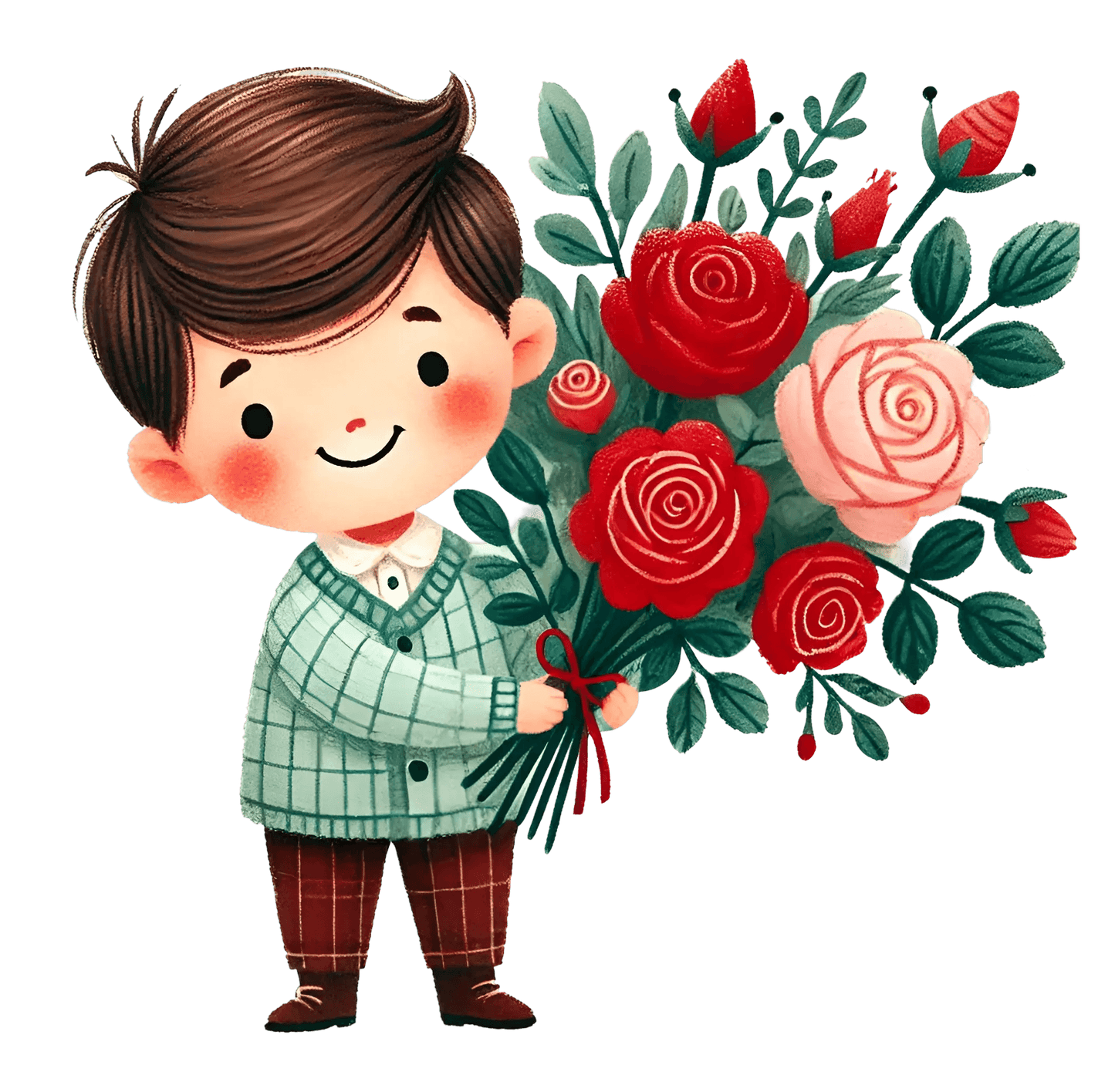 Valentine's Day Boy Holding A Bouquet Flower Design | DTF Center - Heat Press Transfer