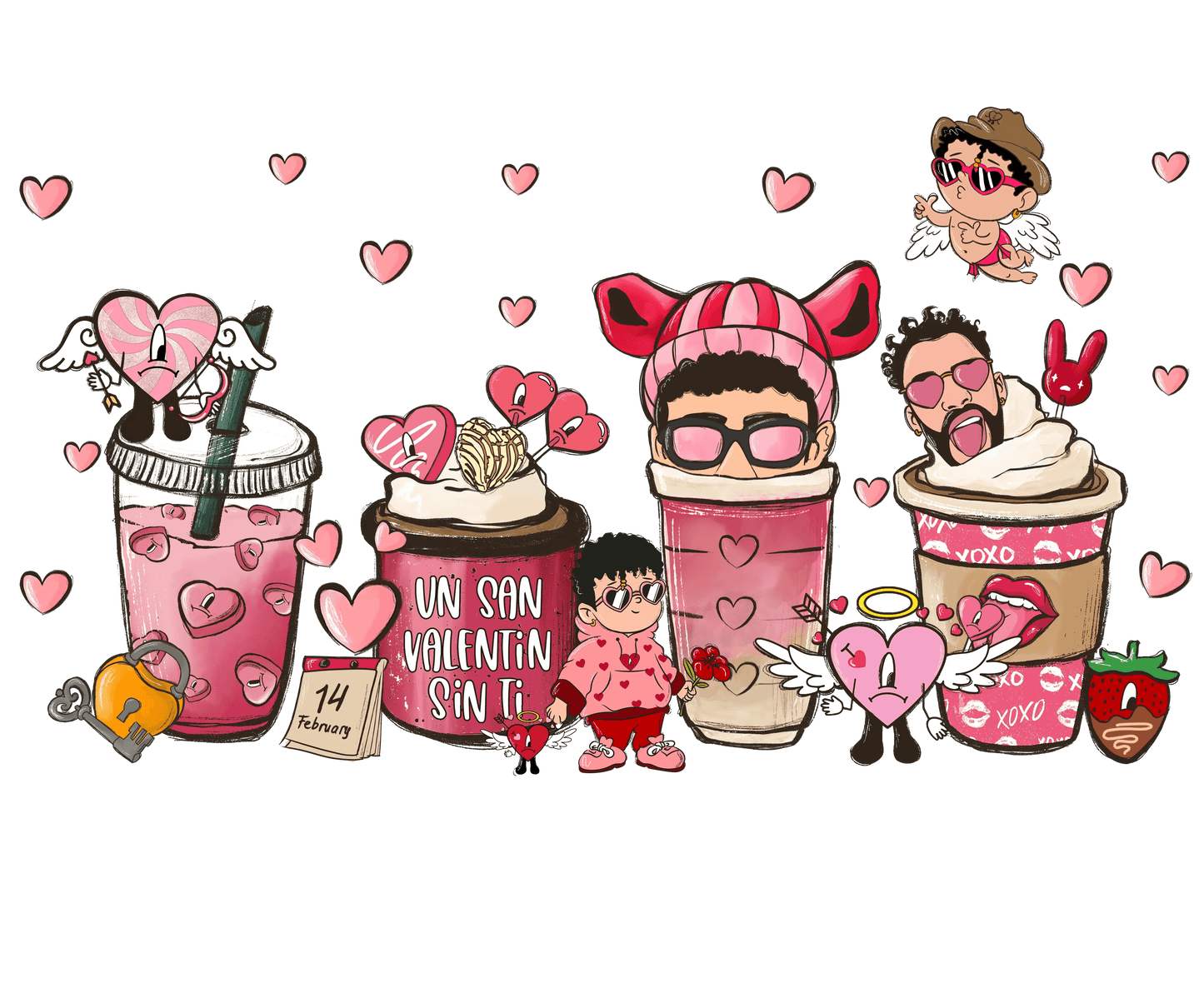 Valentine's Day Drink Design - DTF Ready To Press - Heat Press Transfer