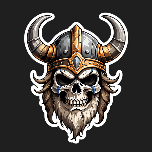 Viking Skull Sticker - Durable UV Print - Heat Press Transfer