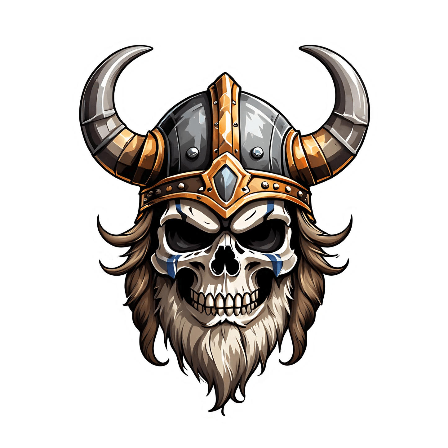 Viking Skull Sticker - Durable UV Print - Heat Press Transfer