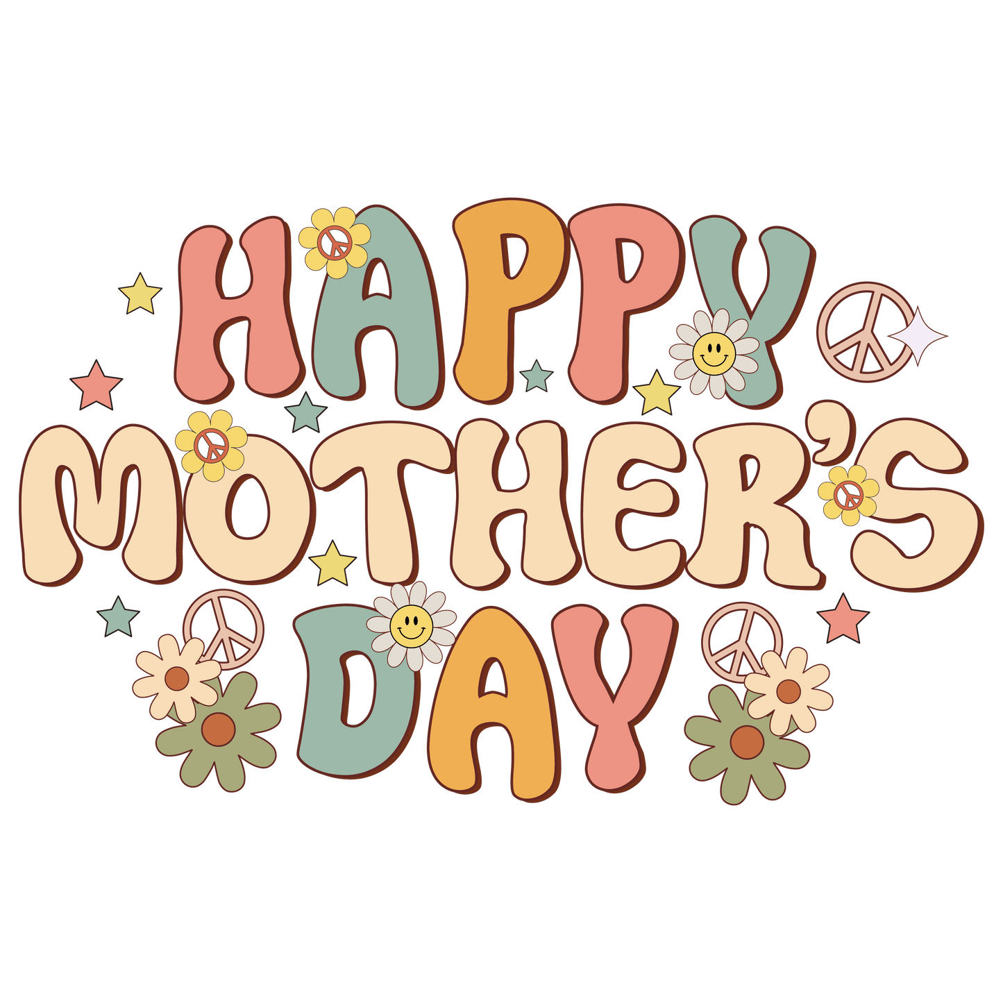 Vintage Happy Mother's Day Design - DTF Ready To Press - Heat Press Transfer