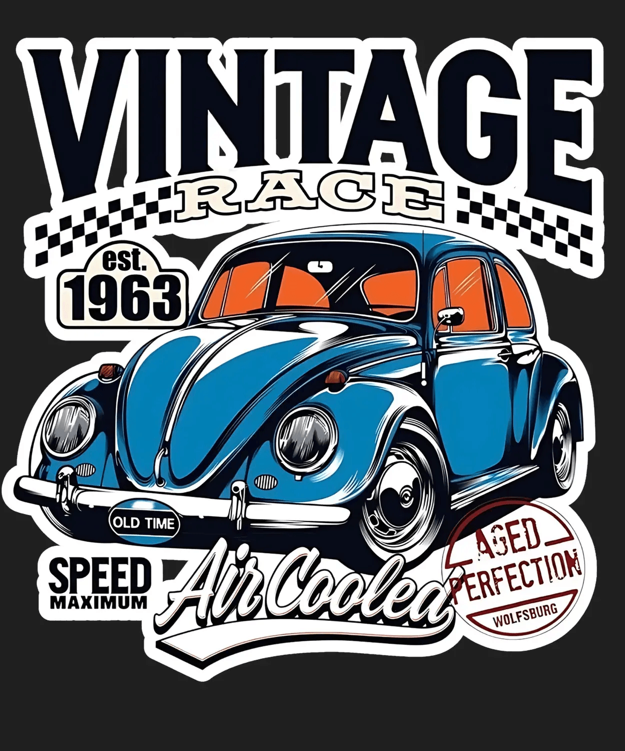 Vintage Race Car - DTF Ready to Press (black_bg)