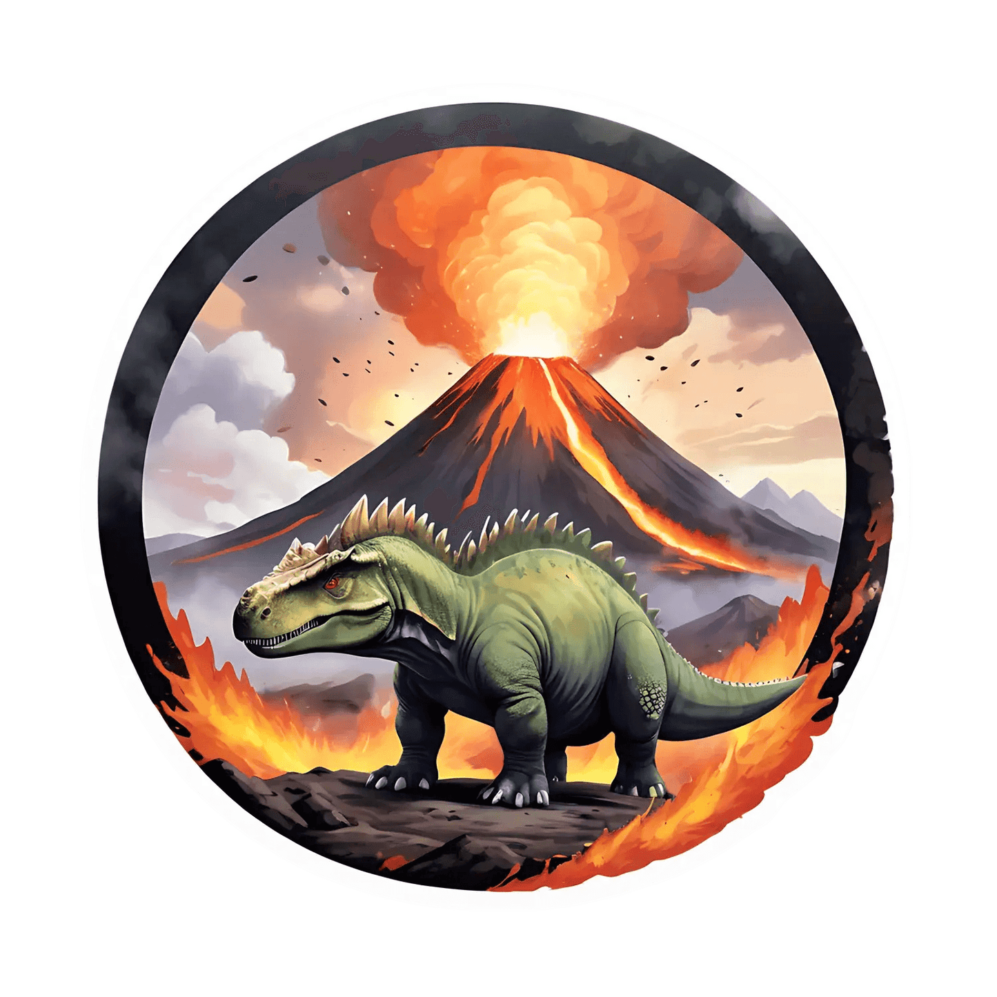 Volcanic Dinosaur Sticker - Eruption Scene - Heat Press Transfer
