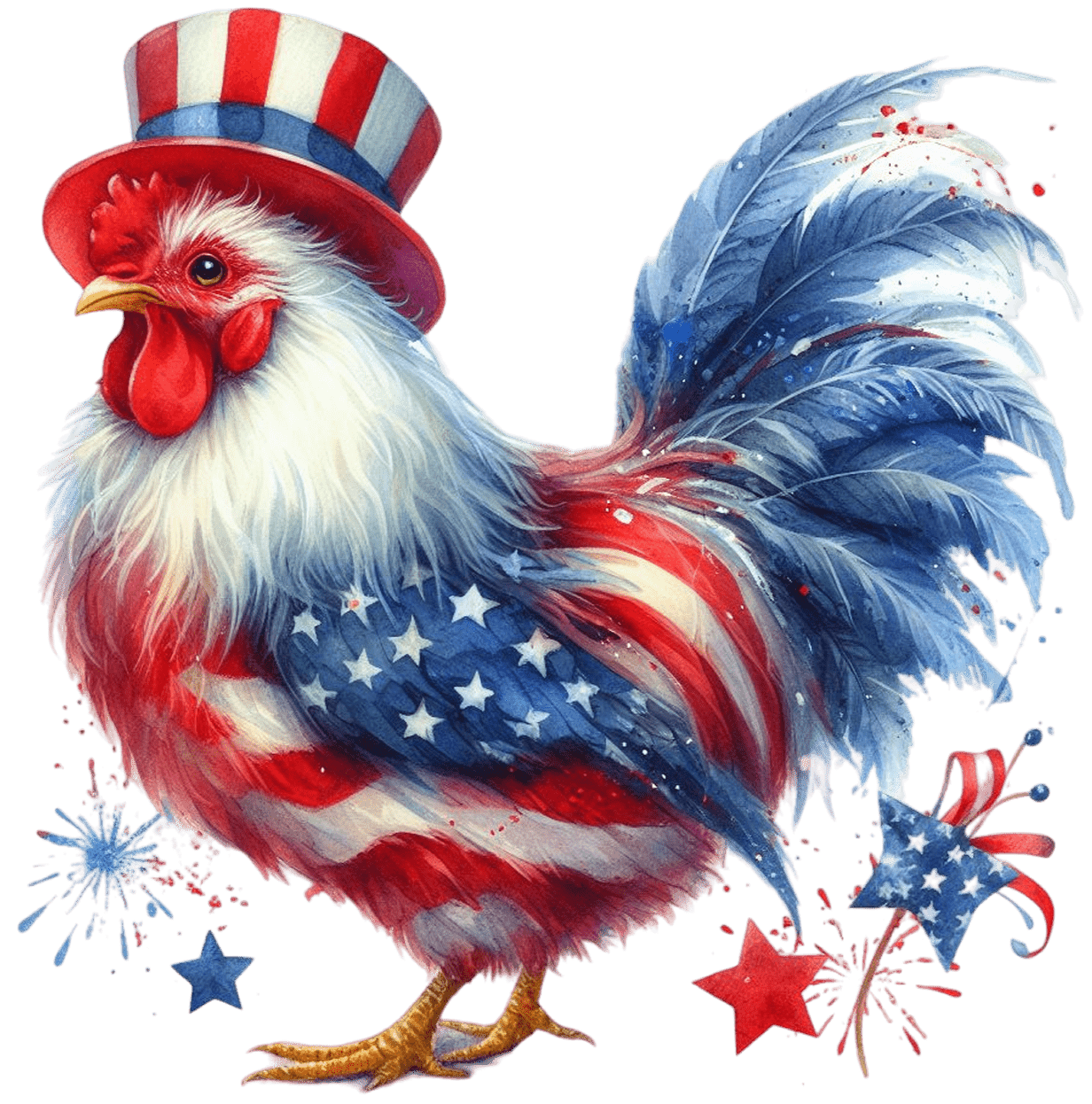 4th Of July Chicken Design - DTF Ready To Press - Heat Press Transfer