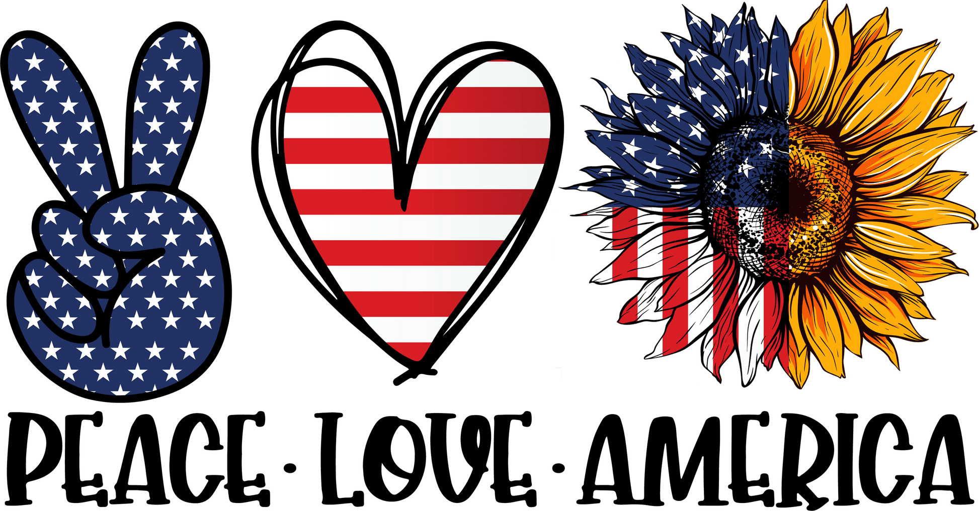 Peace Love America Design - DTF Ready To Press - Heat Press Transfer