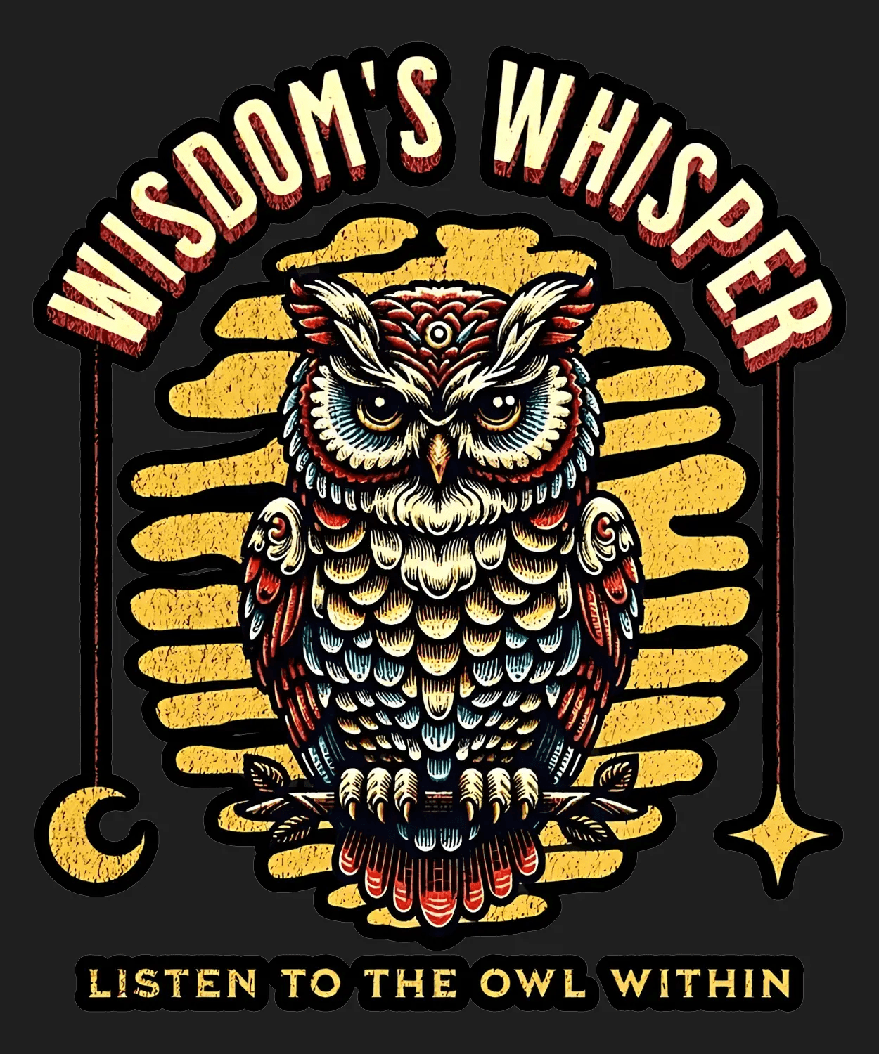 Wisdom's Whisper Owl - DTF Ready to Press (black_bg)