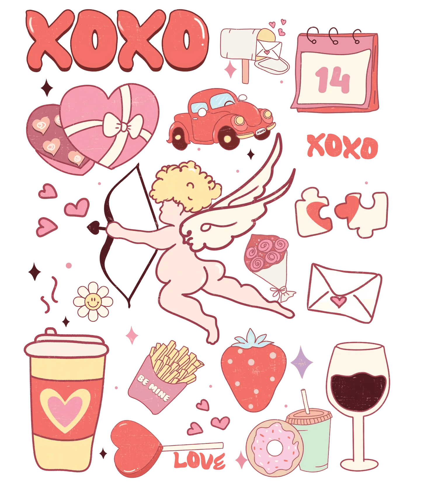 XOXO Cupid Valentine's Day Design - DTF Ready To Press - Heat Press Transfer