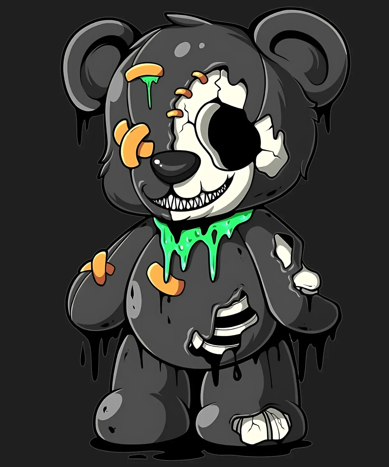 Zombie Teddy Bear - DTF Ready to Press (black_bg)