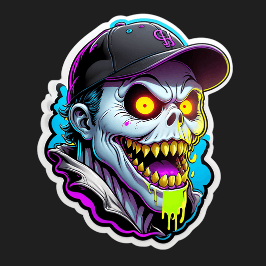 Zombie Skull Cap Sticker - Vibrant UV Colors - Heat Press Transfer