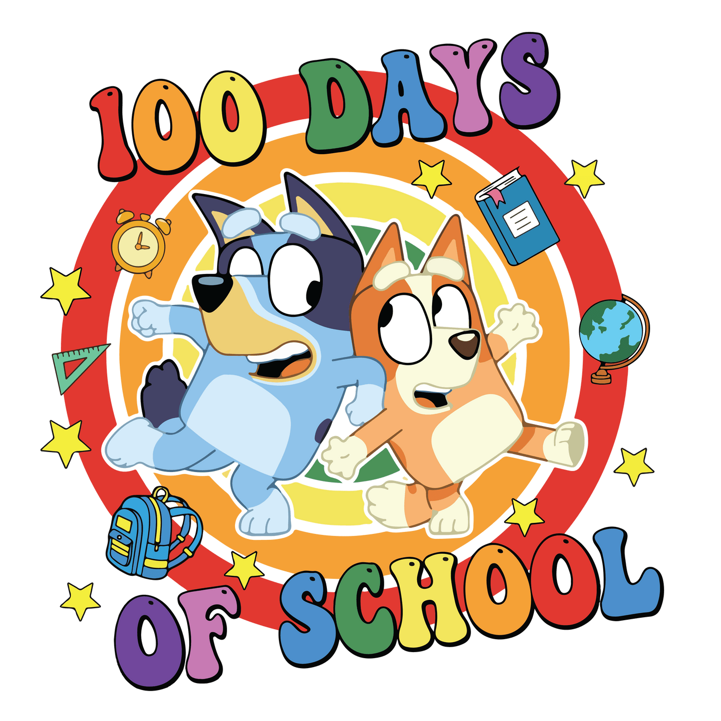 Bluey and Bingo 100 Days of School DTF-Ready V1 | Heat Press Transfer - Heat Press Transfer