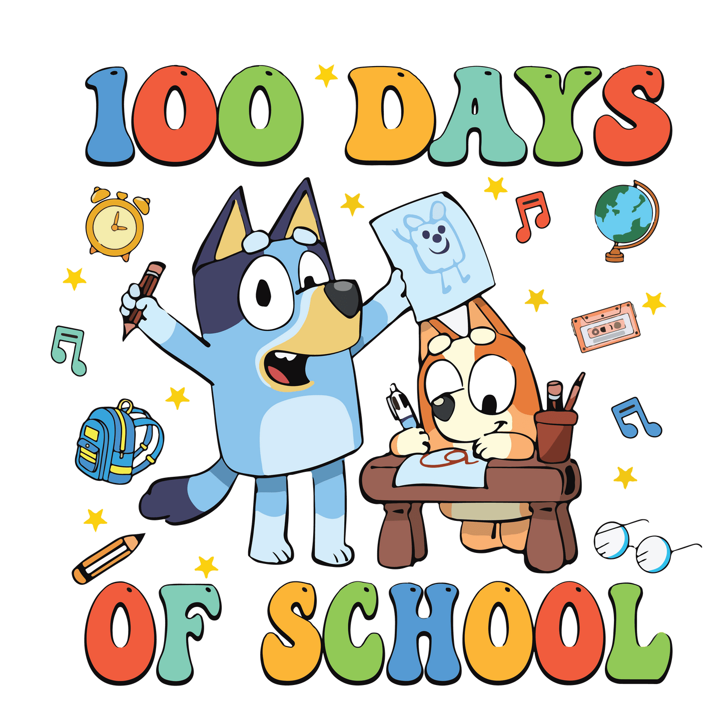 Bluey and Bingo 100 Days of School Party Design | Heat Press Transfer - Heat Press Transfer