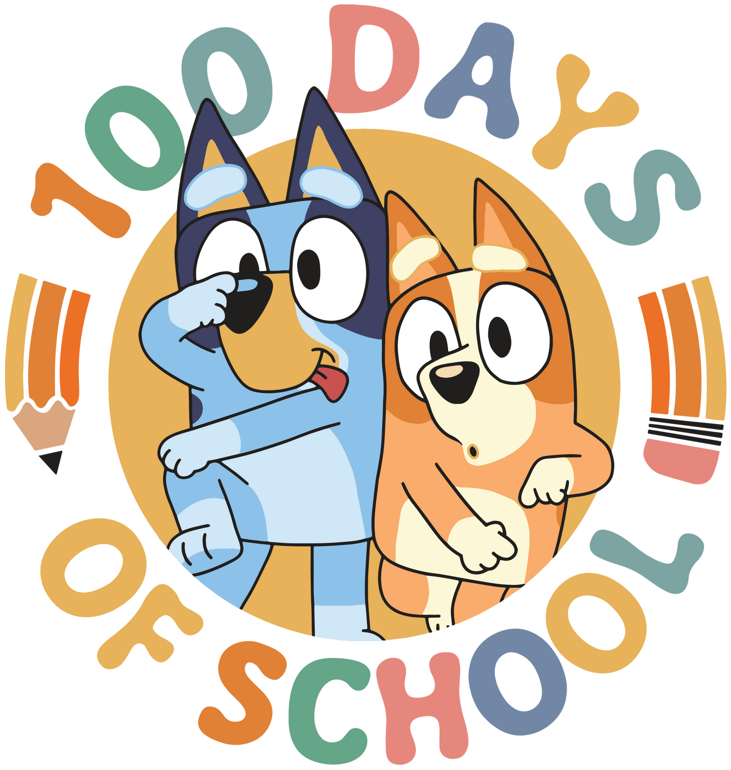 Bluey and Bingo 100 Days of School DTF-Ready V2 | Heat Press Transfer - Heat Press Transfer