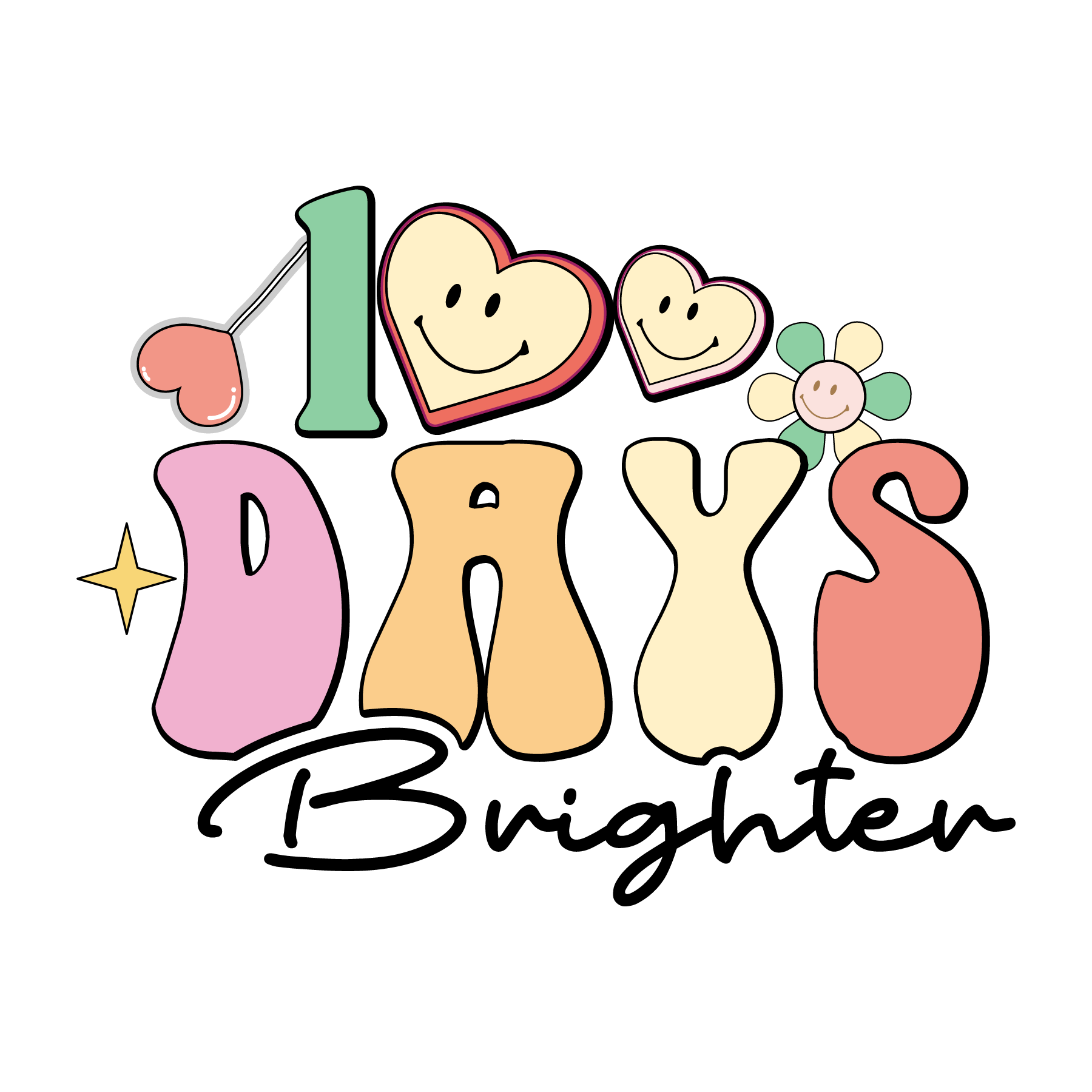 100 Days Brighter Teacher's Day Design | Heat Press Transfer - Heat Press Transfer