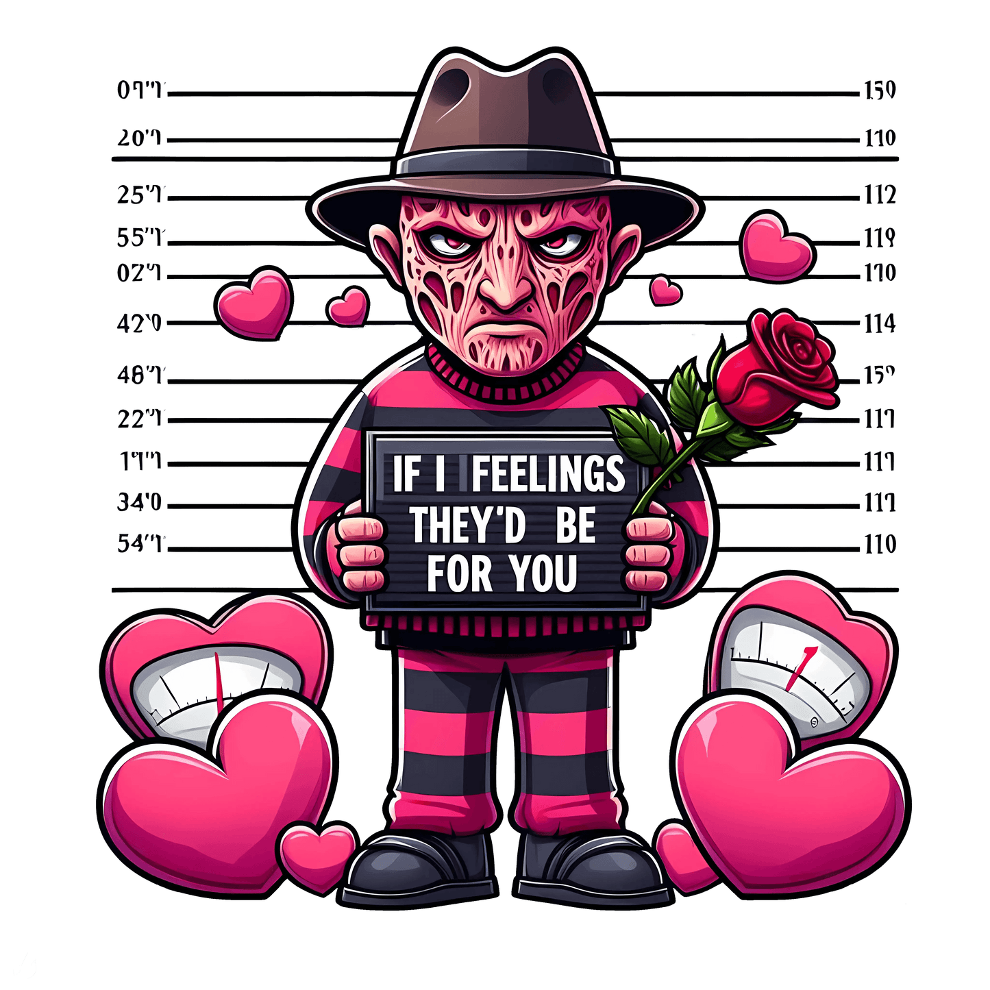 A Nightmare on Elm Street Freddy Krueger If I Feelings They'd Be For You Valentine's Day Design - DTF Ready To Press - Heat Press Transfer