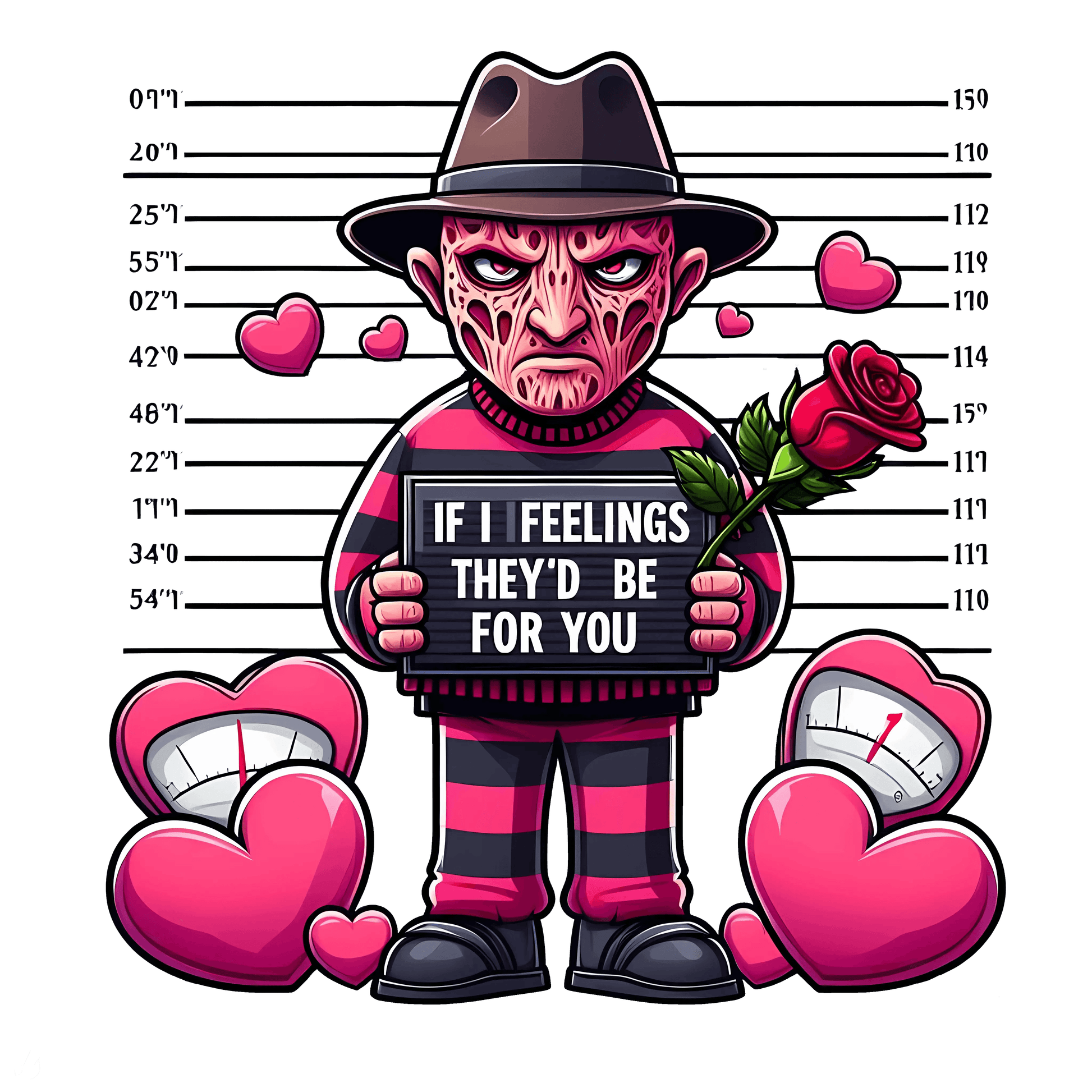 A Nightmare on Elm Street Freddy Krueger If I Feelings They'd Be For You Valentine's Day Design - DTF Ready To Press - Heat Press Transfer
