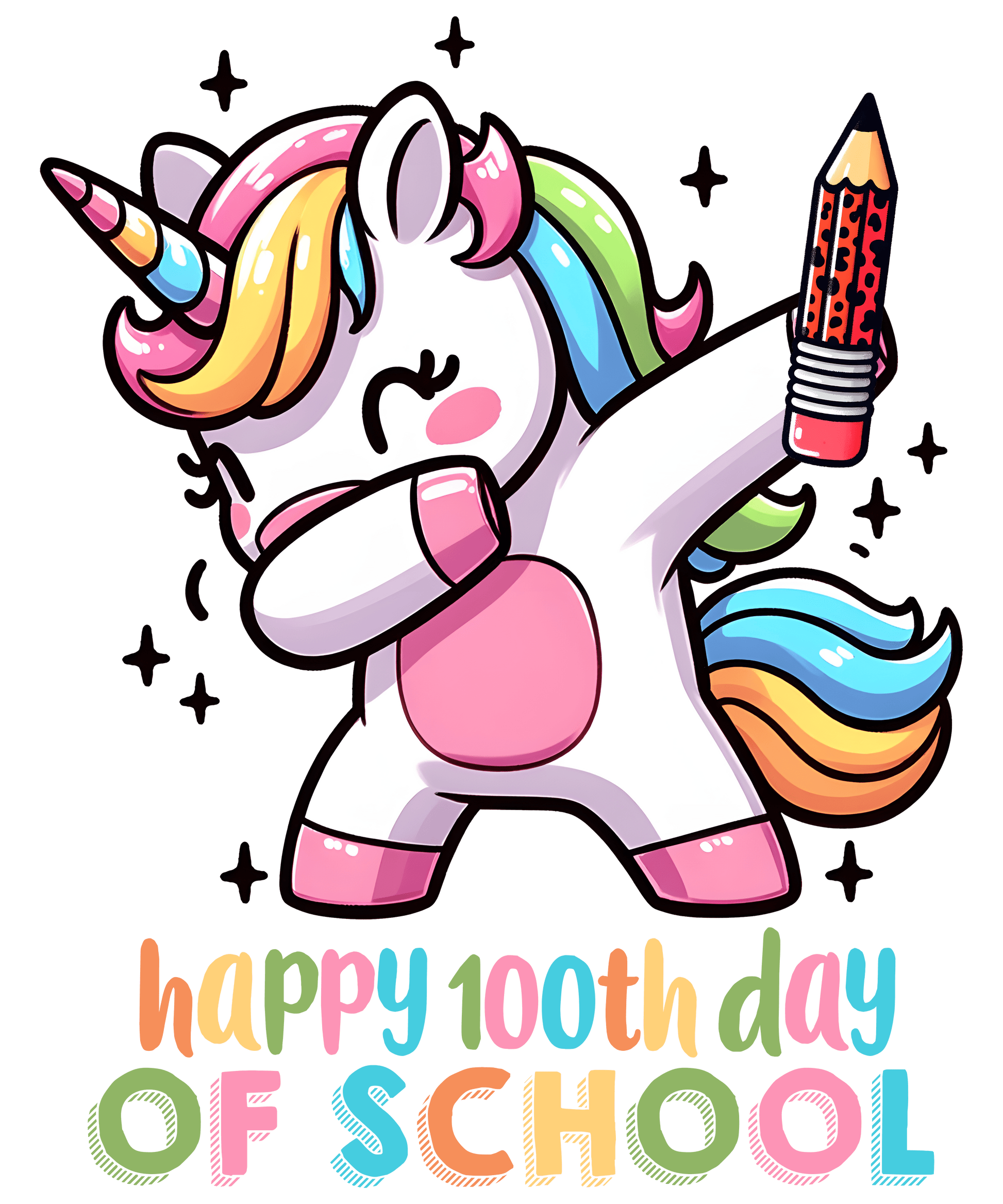 Happy 100th Day of School Unicorn Design | Heat Press Transfer - Heat Press Transfer