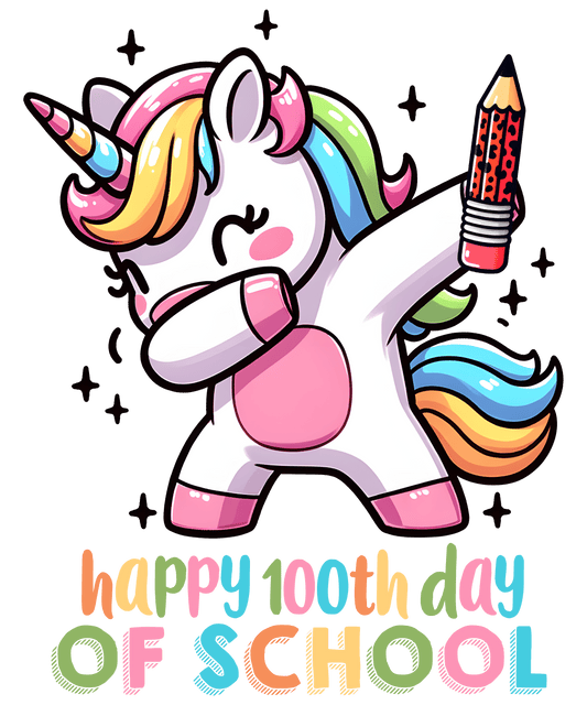 Happy 100th Day of School Unicorn Design | Heat Press Transfer - Heat Press Transfer