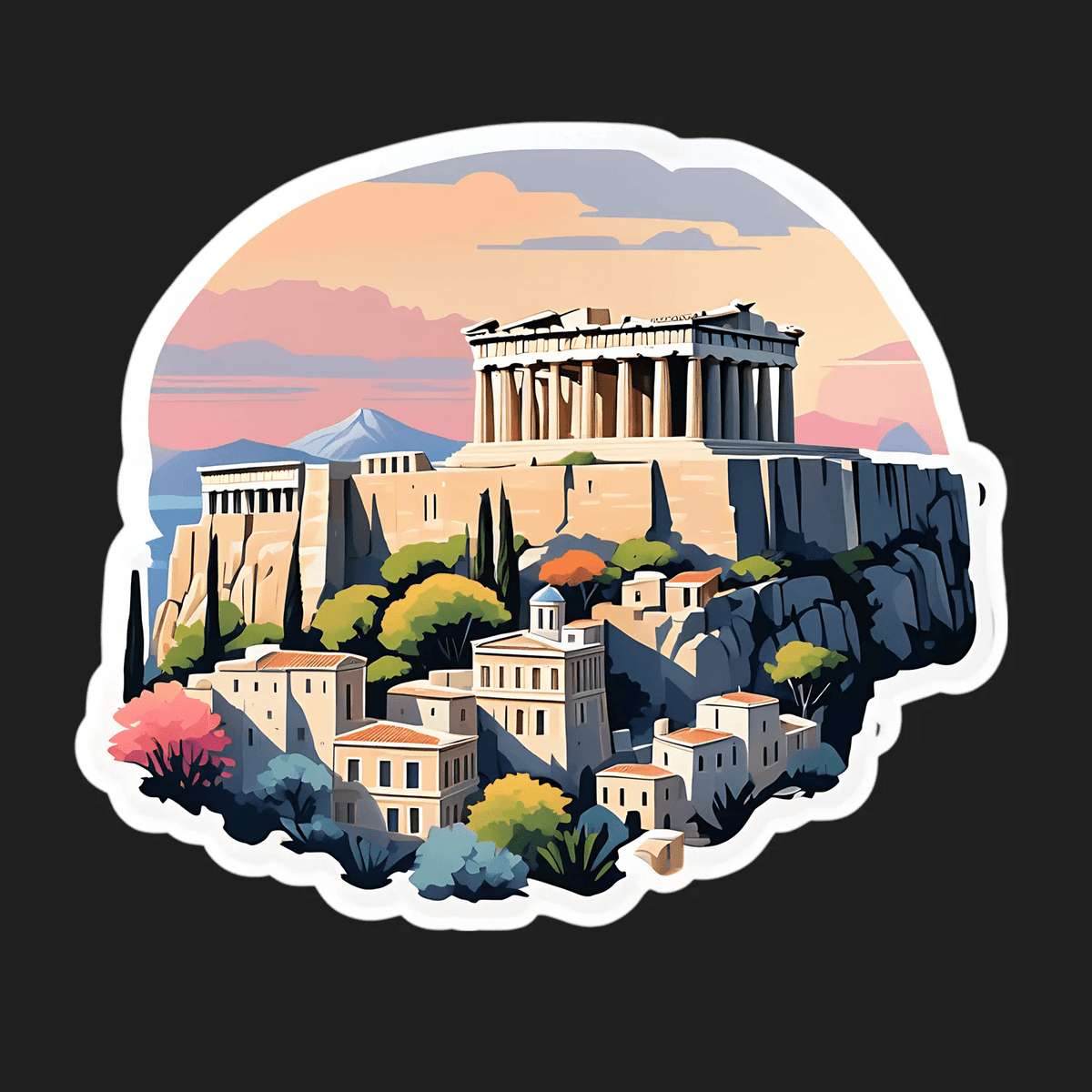 Greek Sticker Buildings Acropolis Sunset - Greek Sticker – Heat Press Transfer