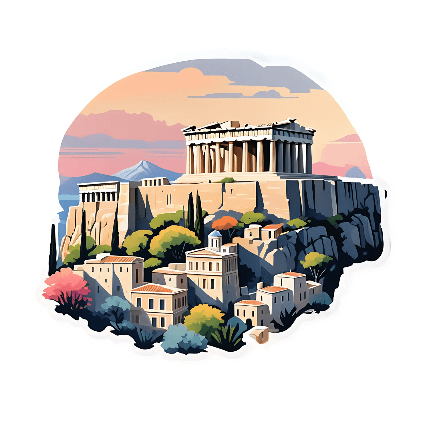 Acropolis Sunset - Greek Sticker - Heat Press Transfer
