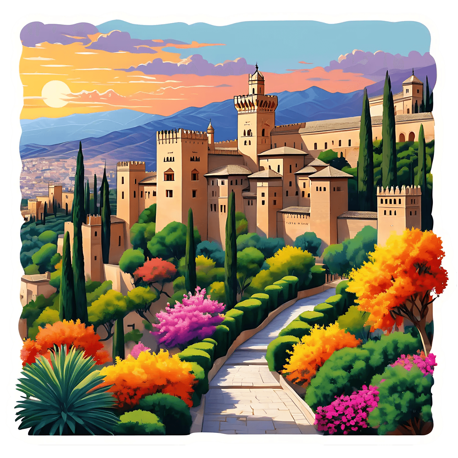 Alhambra Garden View - UV DTF Sticker - Heat Press Transfer