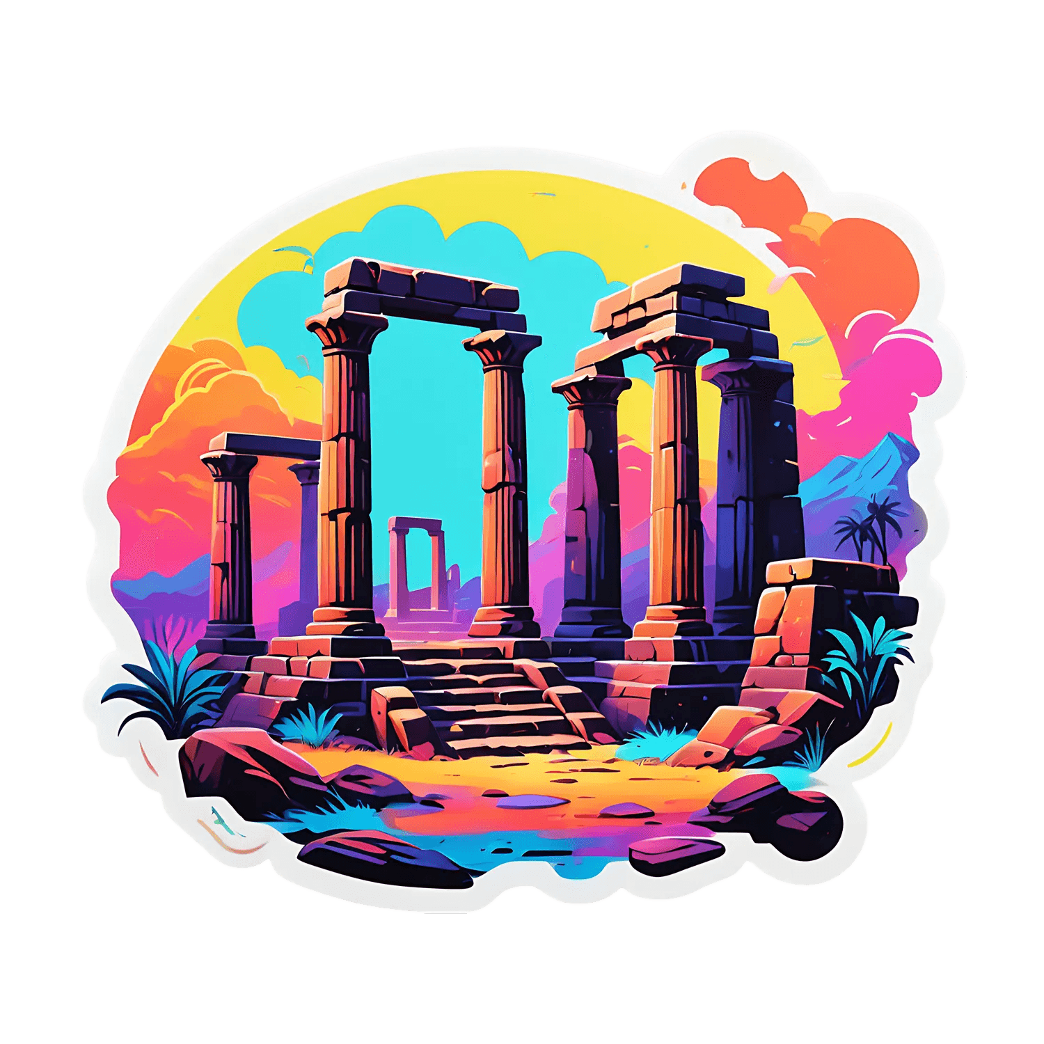 Ancient Ruins Sunset - UV DTF Sticker - Heat Press Transfer