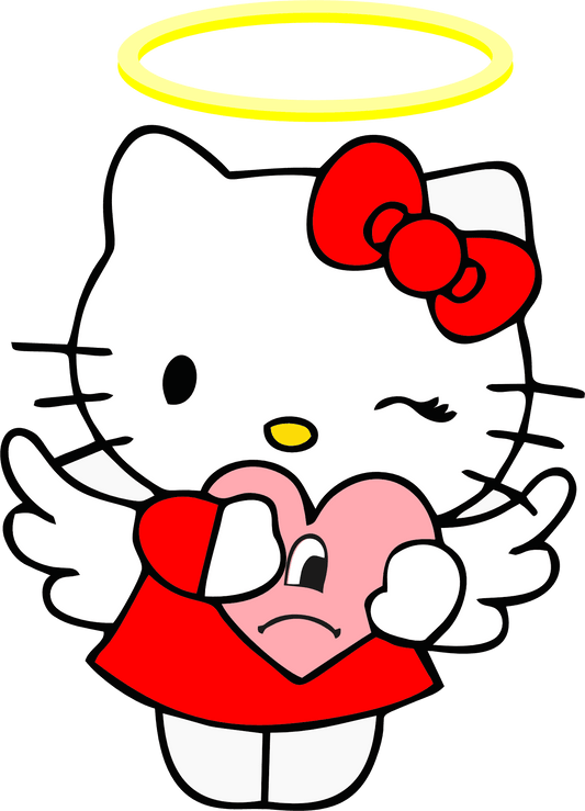 Angel Hello Kitty And Bad Bunny Valentine's Day Design - DTF Ready To Press - Heat Press Transfer