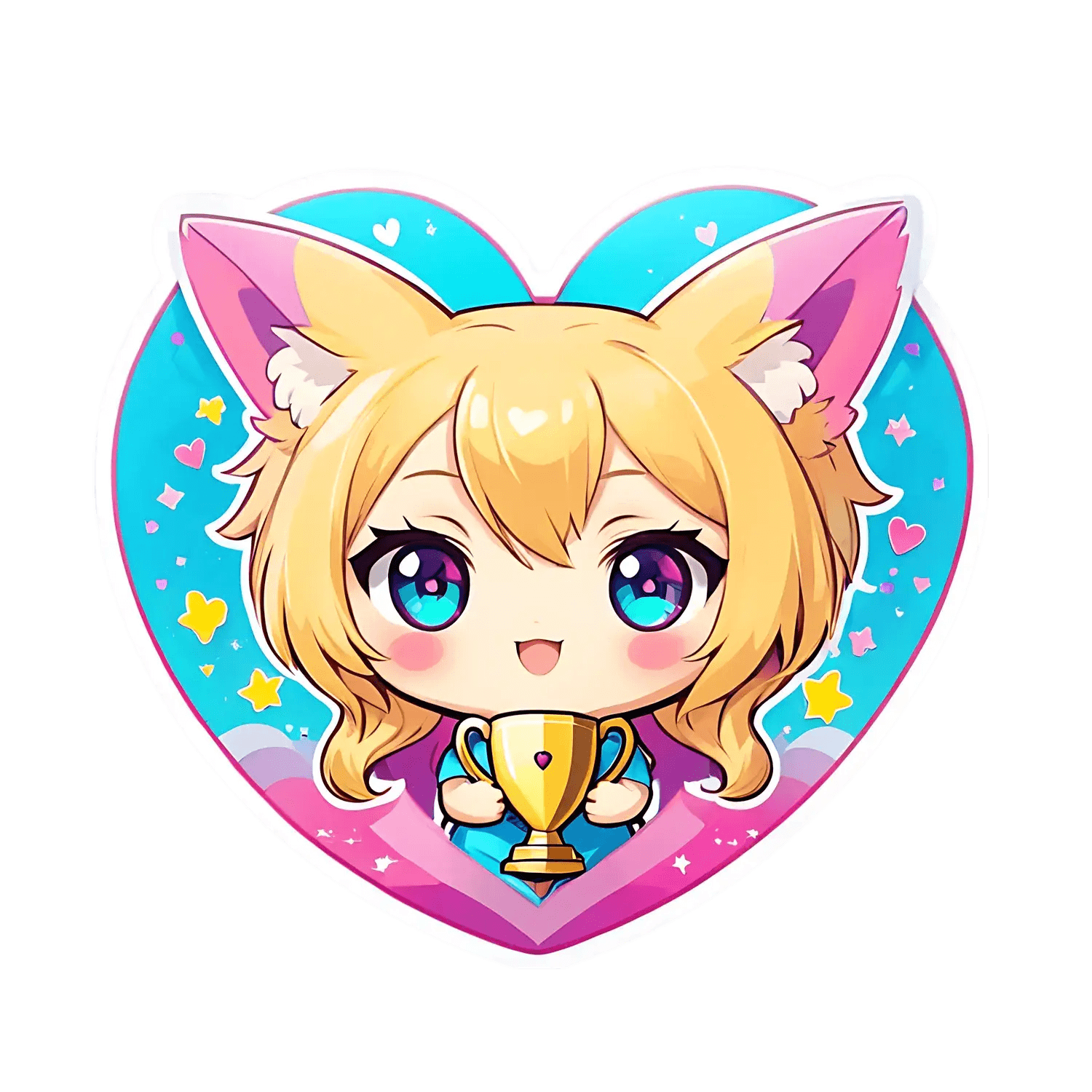 Anime Cat Girl Trophy - Heart Sticker - Heat Press Transfer