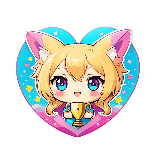 Anime Cat Girl Trophy - Heart Sticker - Heat Press Transfer