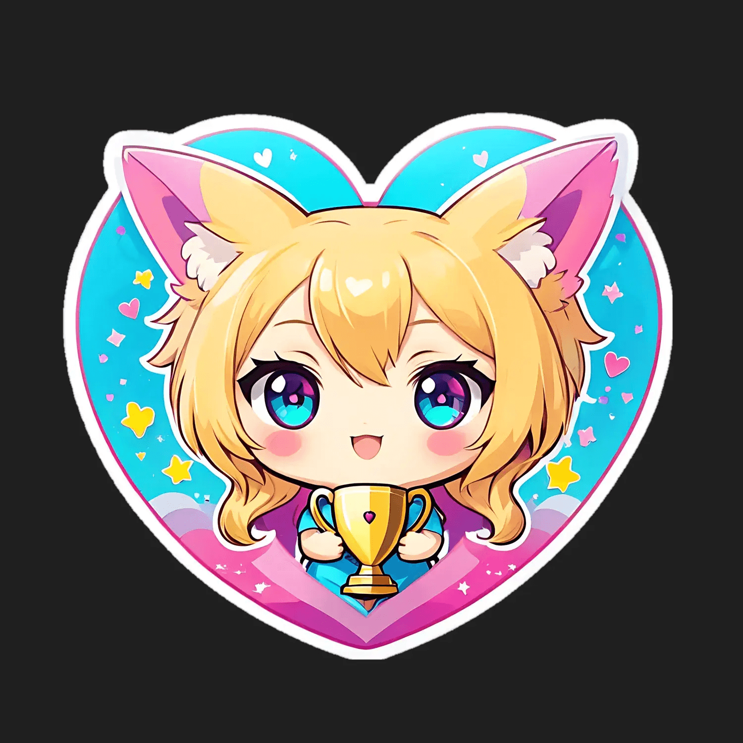 Anime Cat Girl Trophy - Heart Sticker - Heat Press Transfer