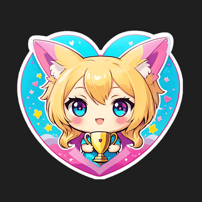Anime Cat Girl Trophy - Heart Sticker - Heat Press Transfer