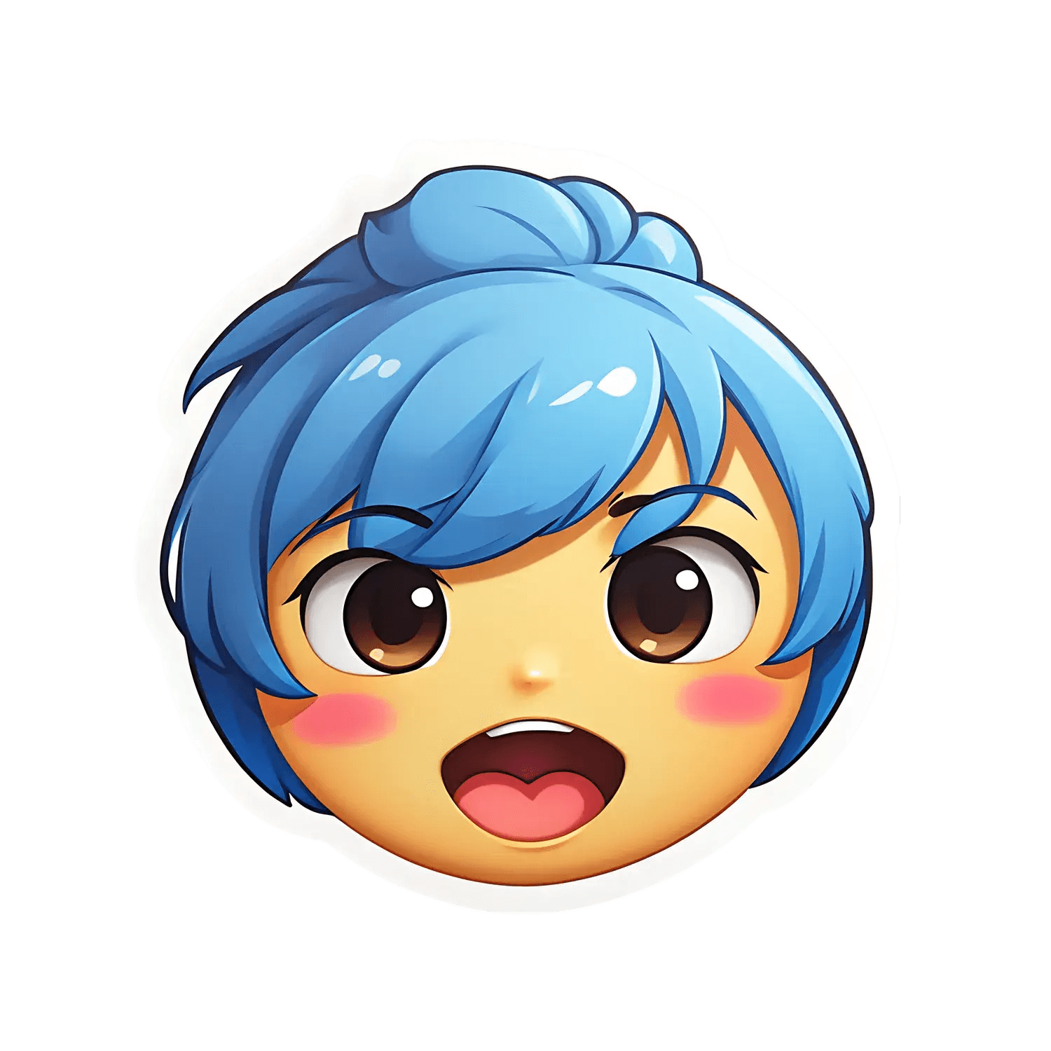 Anime Face Sticker - Cute Blue Hair - Heat Press Transfer