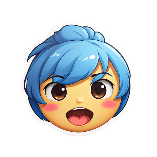 Anime Face Sticker - Cute Blue Hair - Heat Press Transfer