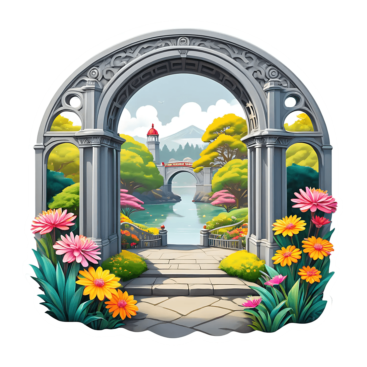 Archway Garden View - UV DTF Sticker - Heat Press Transfer