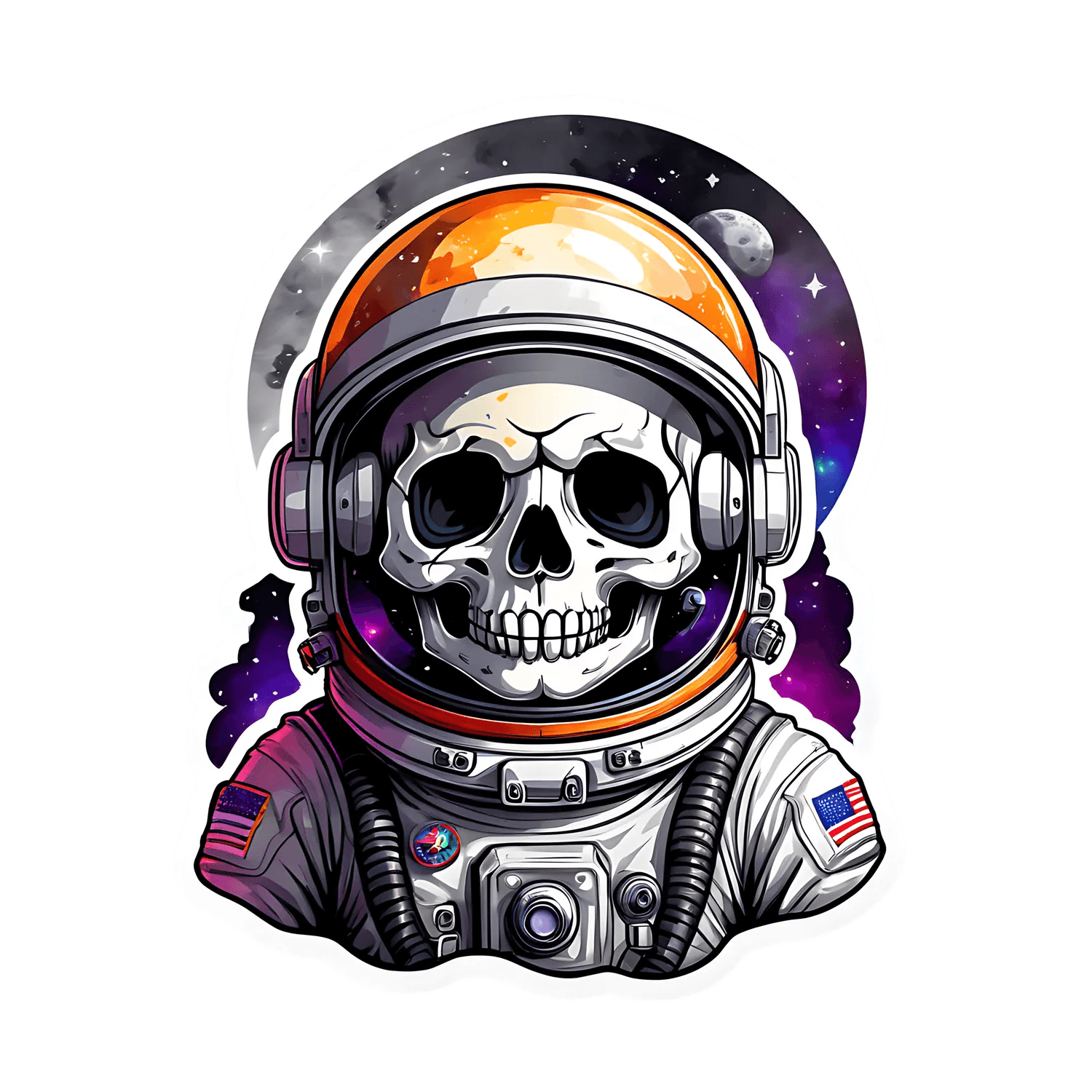 Astronaut Skull Sticker - Cosmic Design - Heat Press Transfer