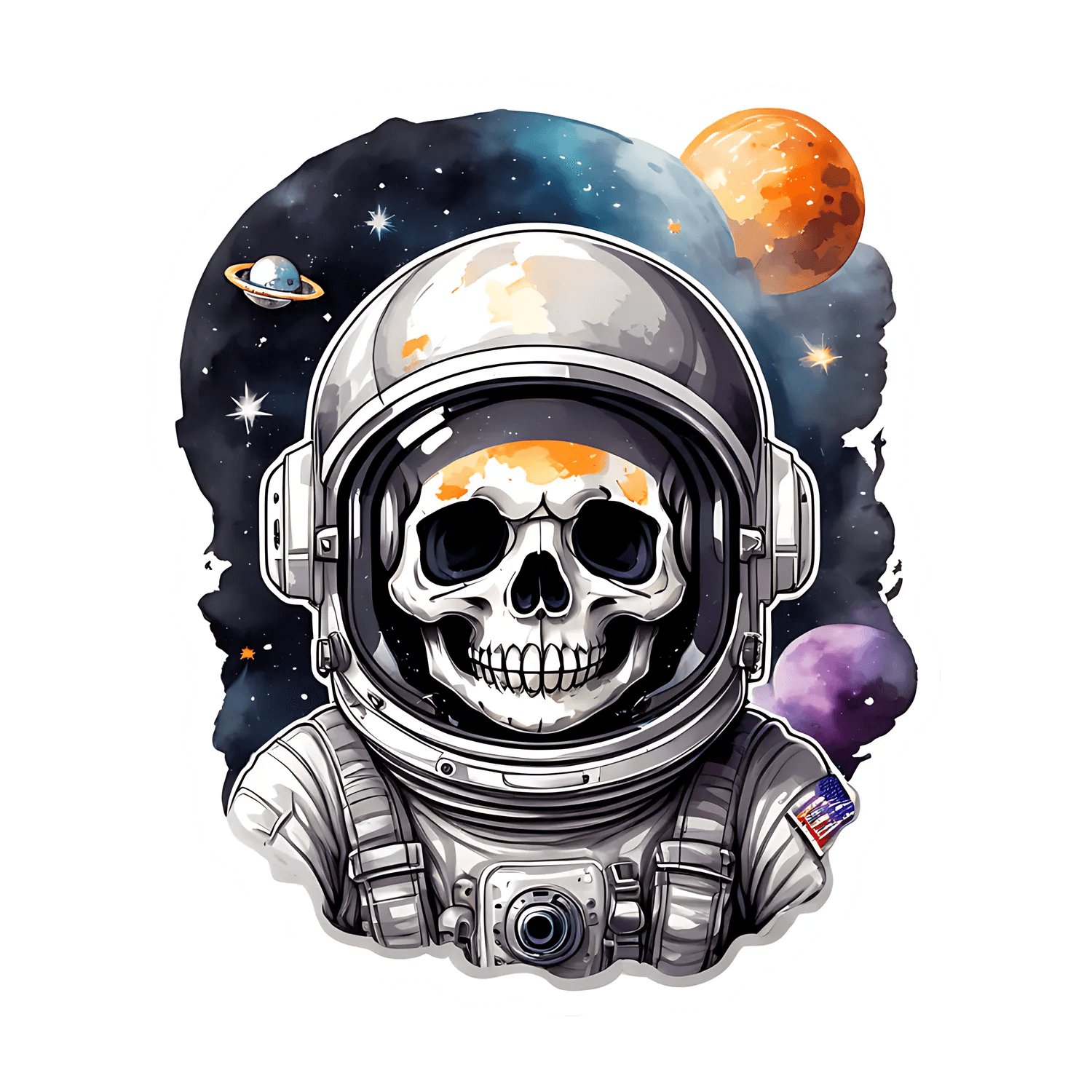 Astronaut Skull Sticker - Cosmic Skull UV DTF - Heat Press Transfer