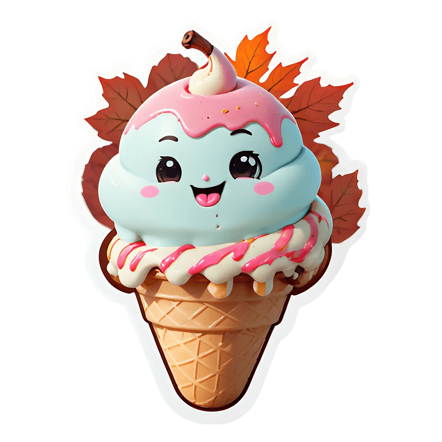 Autumn Ice Cream Sticker - Cute Cone Design - Heat Press Transfer