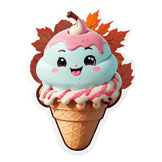 Autumn Ice Cream Sticker - Cute Cone Design - Heat Press Transfer