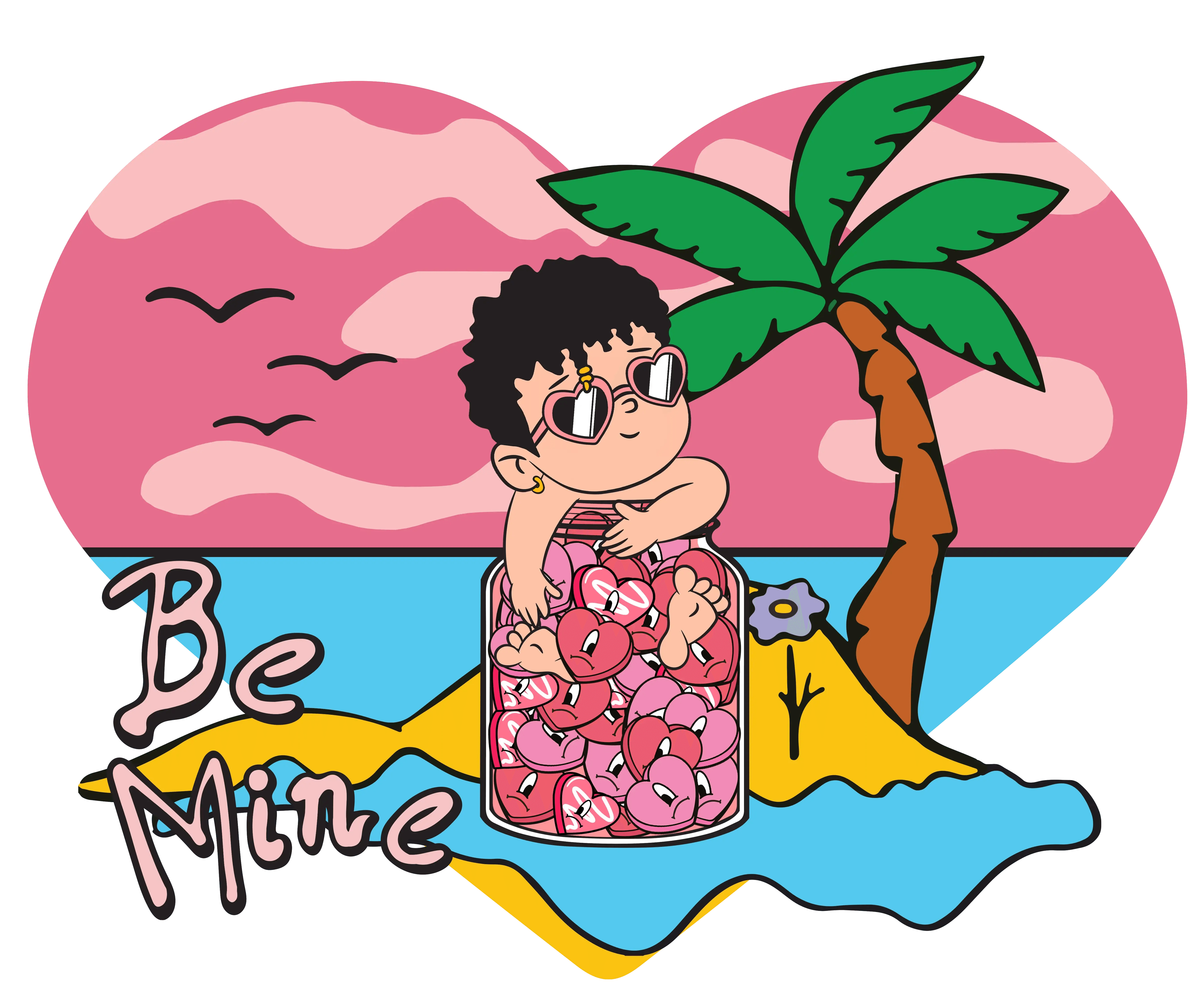 Bad Bunny Be Mine Beach Valentine's Day Design - DTF Ready To Press ...