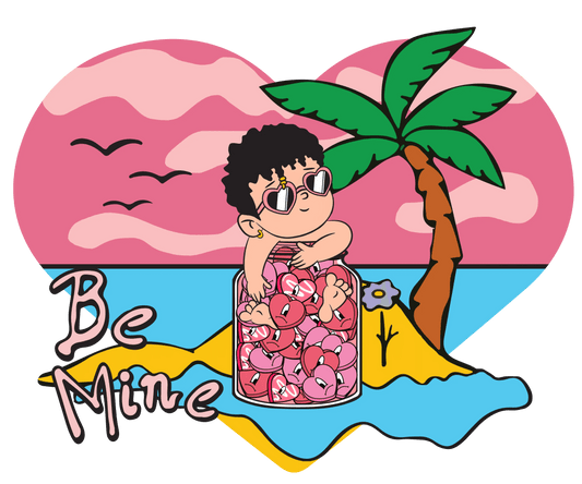 Bad Bunny Be Mine Beach Valentine's Day Design - DTF Ready To Press - Heat Press Transfer